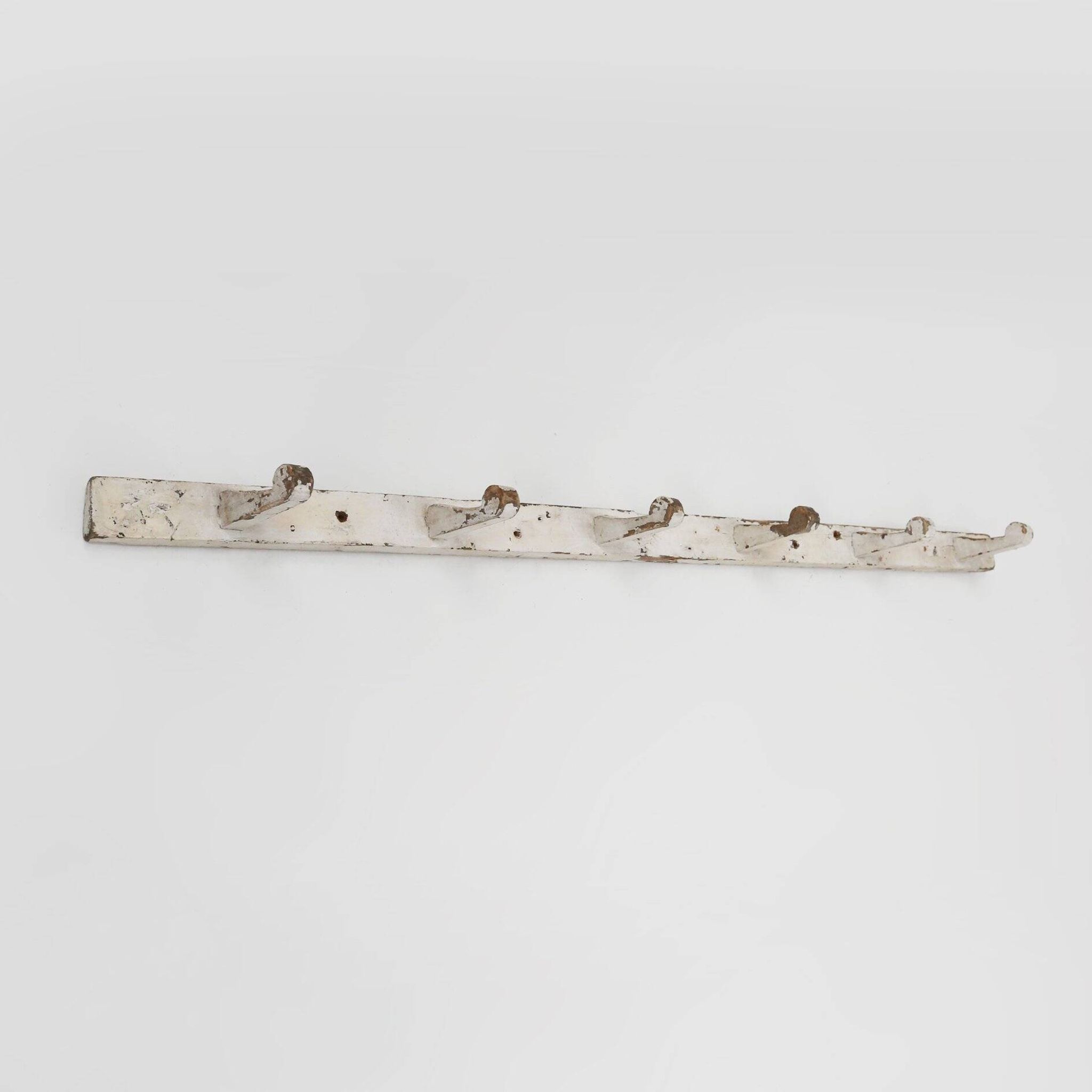 Industrial White Wall Mounted Coat Rack in Wood, Belgium, 1920s