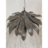 Contemporary Florentine Wrought Iron Brunito and Gold Leaves Pendant