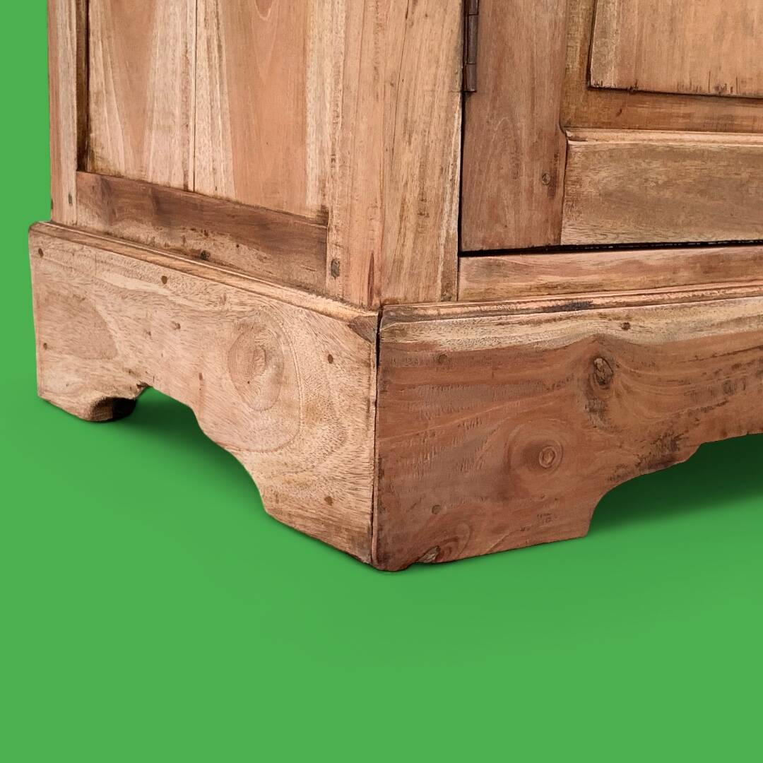 Parisian wardrobe in raw wood with engraved glass from 1920.