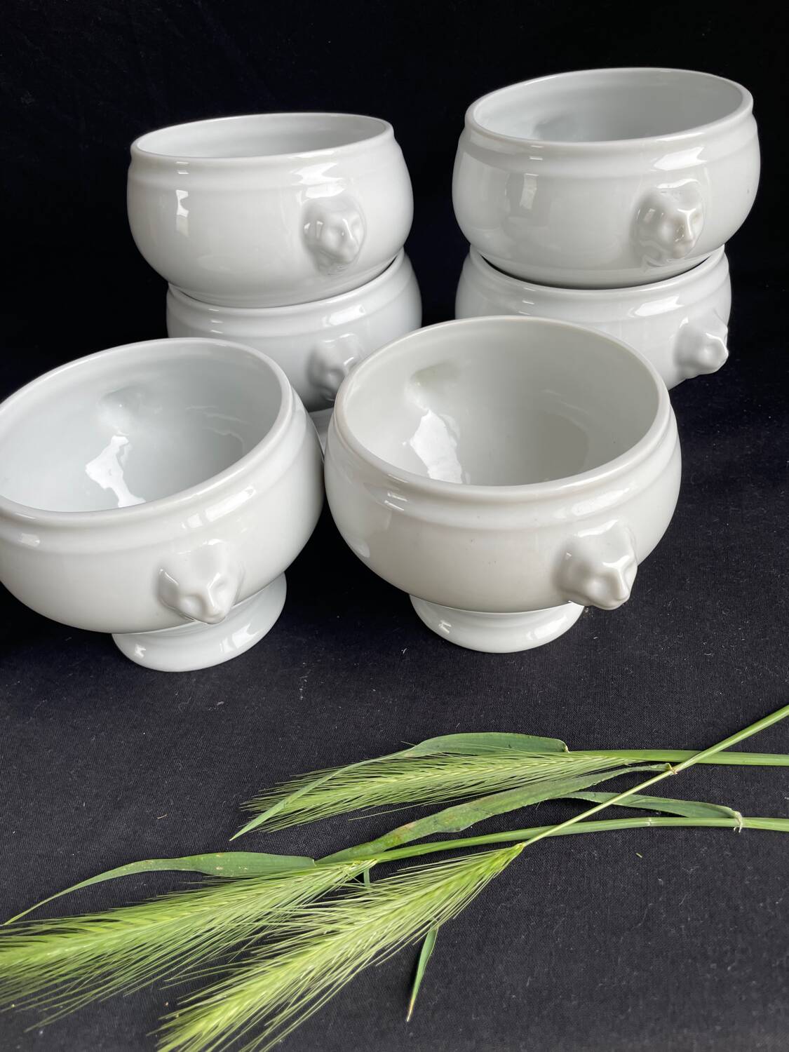 6 porcelain lion head soup bowls