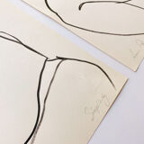 Set of 2 - ink drawing on vintage paper