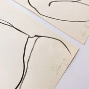 Set of 2 - ink drawing on vintage paper