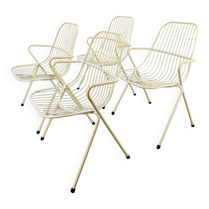 4 chaises fil d'acier années 50