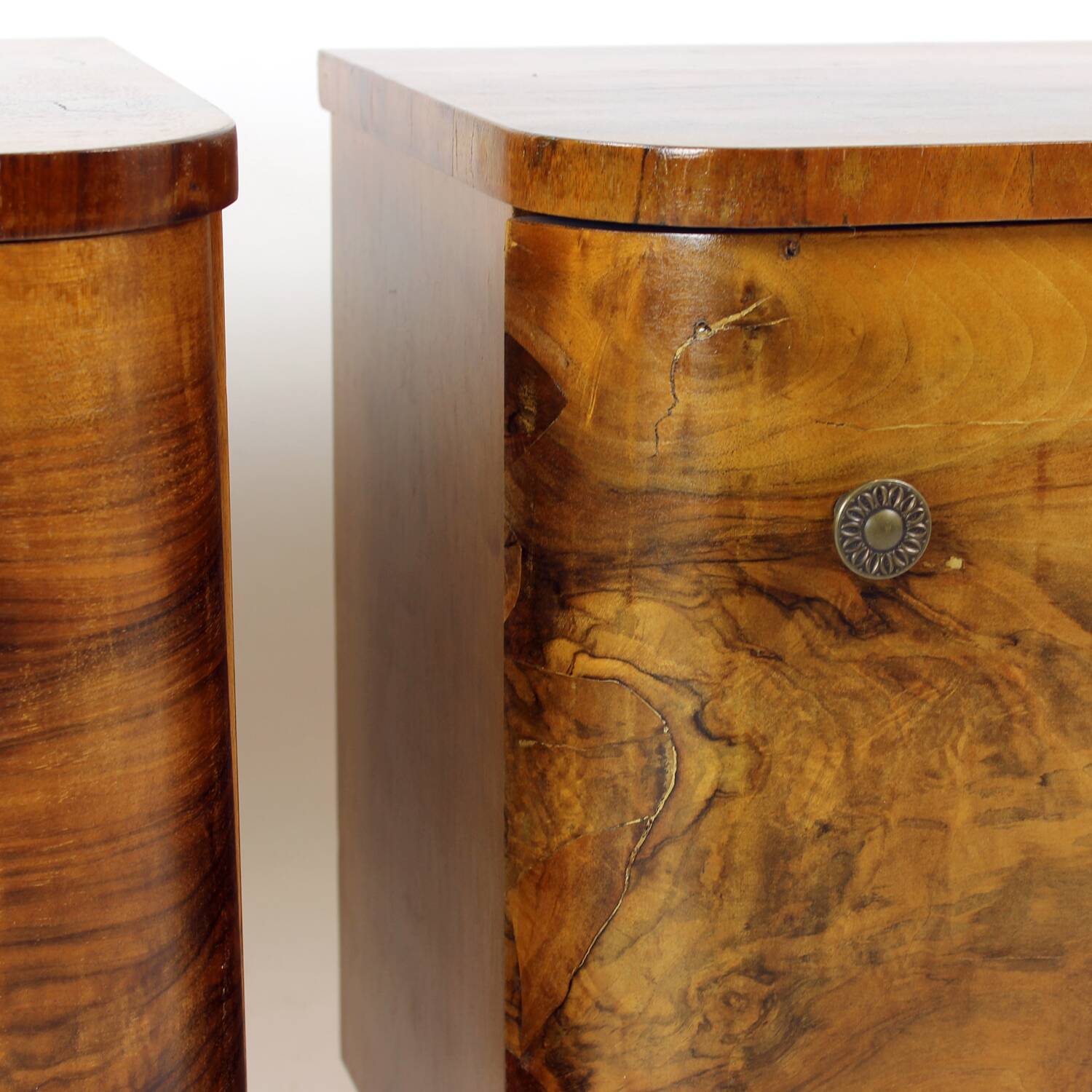 Minimalistic Art Deco Bedside Tables In Walnut Veneer, Czechoslovakia 1930s