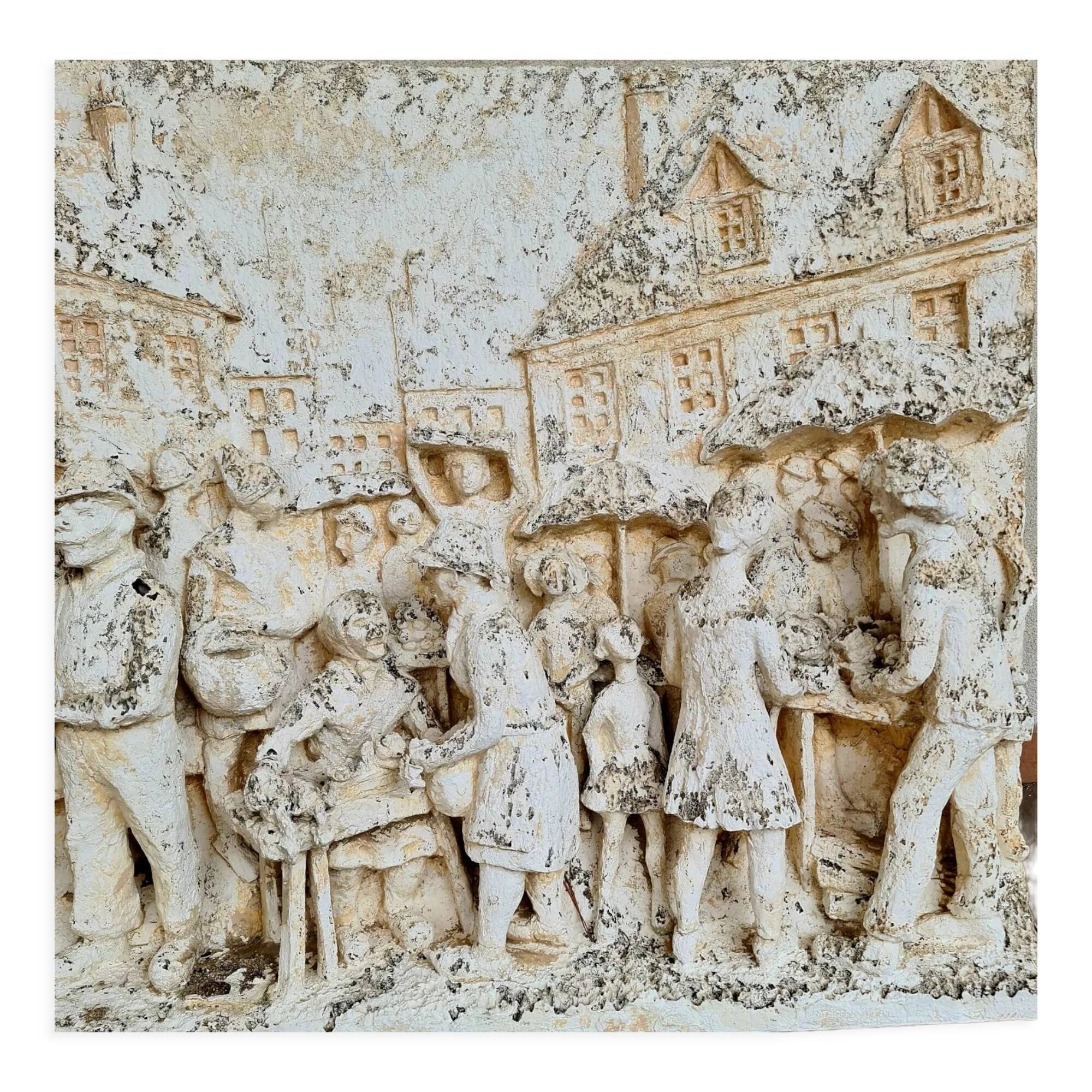 High relief plaster plaque