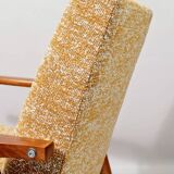 Scandinavian armchair and foot rest yellow mellow Boho upholstery fabric