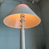 Roche Bobois table lamp, bleached wooden foot, ivory fabric lampshade