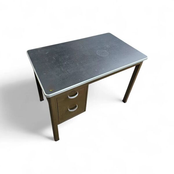 Bureau industriel marron années 1960 / incrustation de linoléum / modèle 7231 / Gispen / années 1950