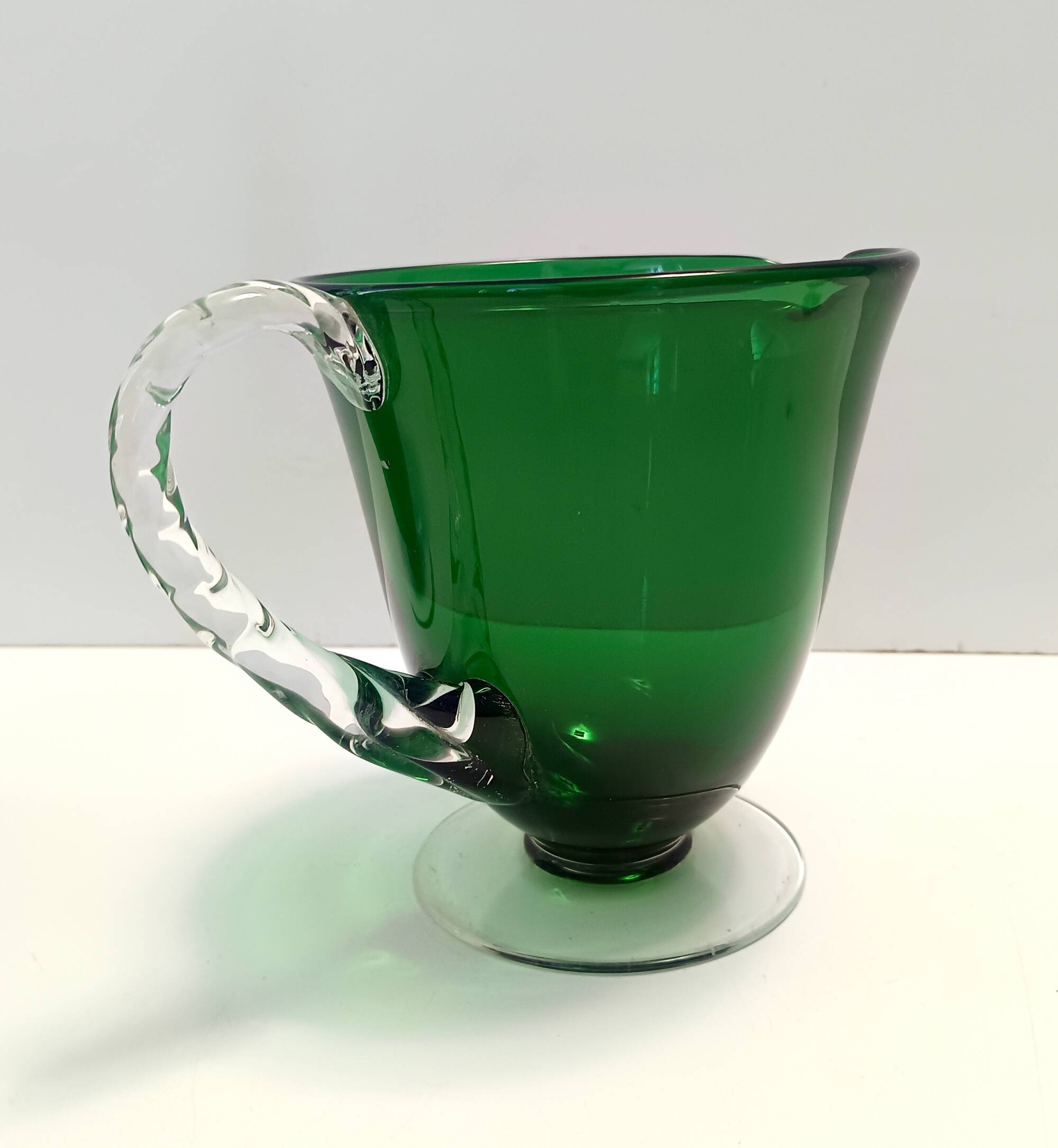 Pair of Green Hand-Blown Glass Wine and Water Pitchers, Empoli