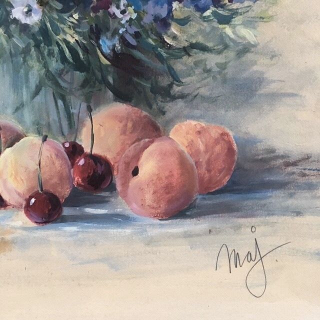 Painting bouquet of flowers and fruits