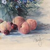 Painting bouquet of flowers and fruits