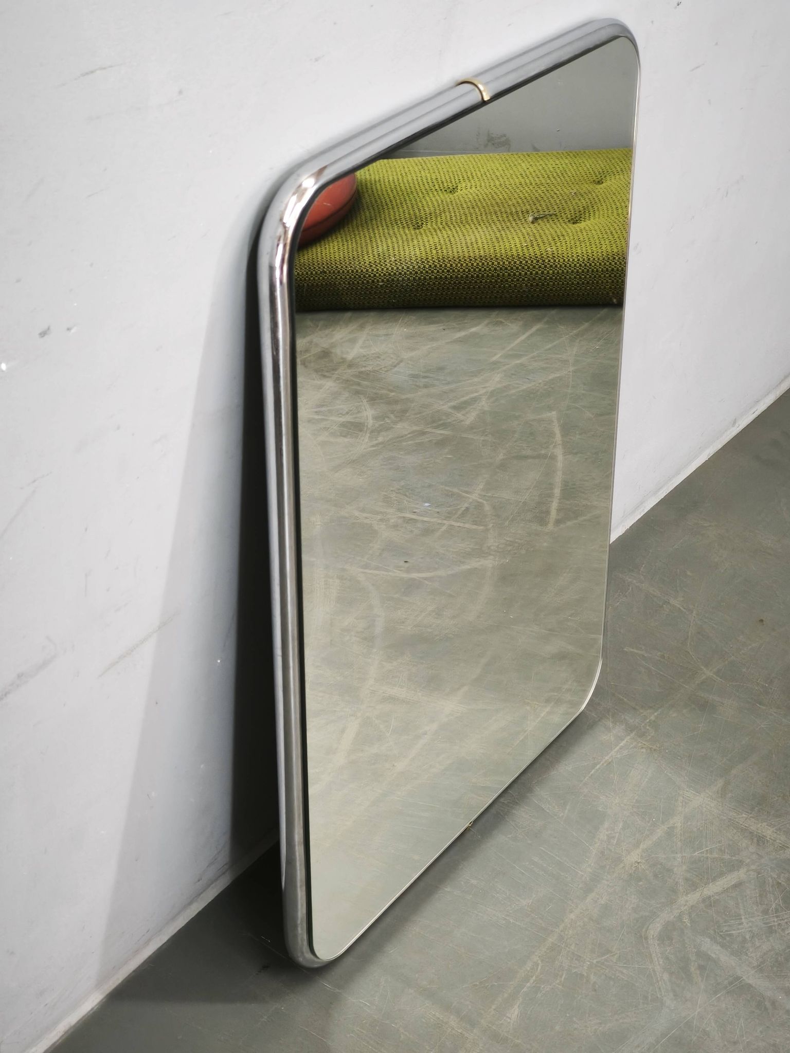Italian Space Age Chrome and Brass Rectangular Wall Mirror, 1970s