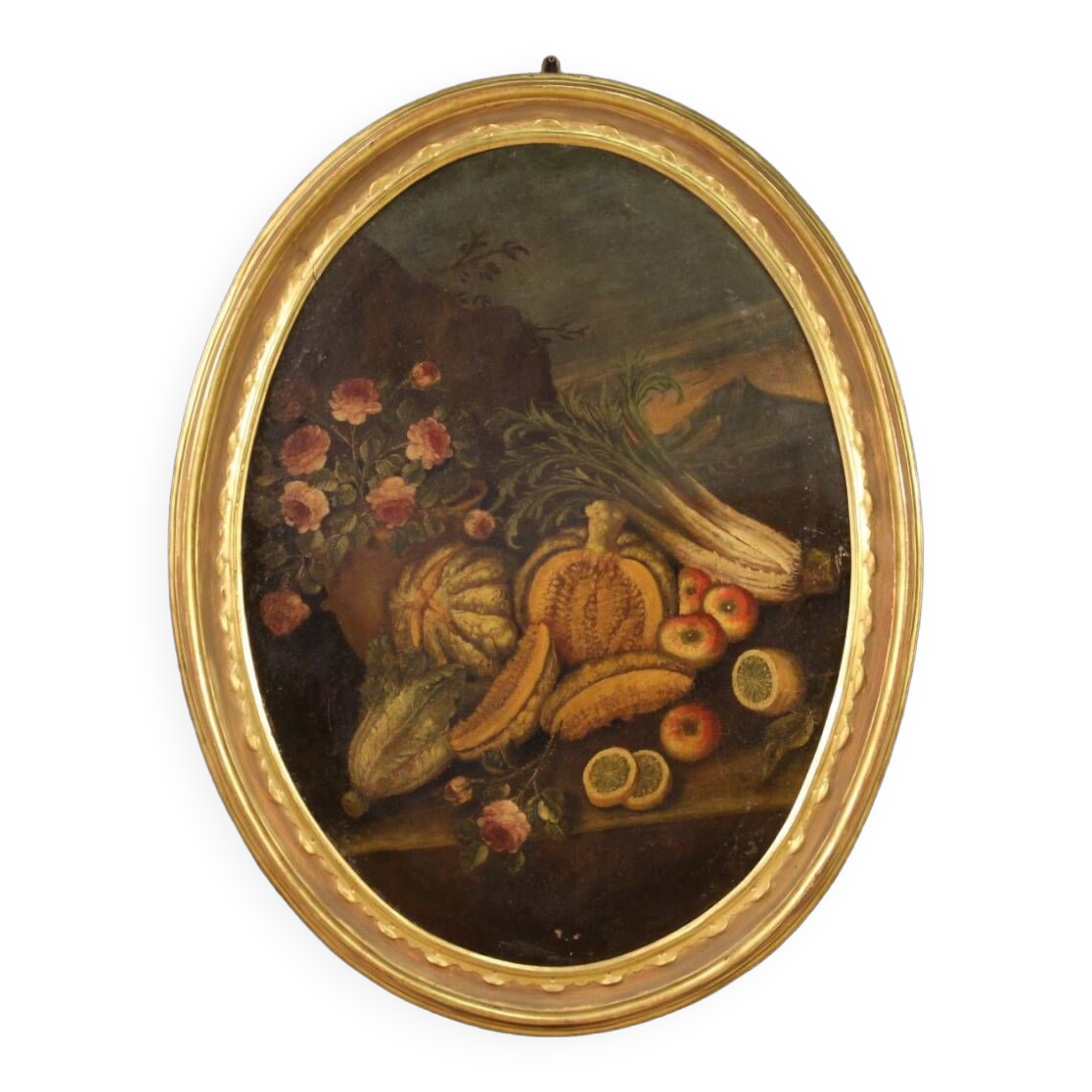 18th century oval painting still life