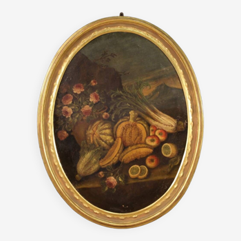 Tableau ovale du 18ème siècle nature morte