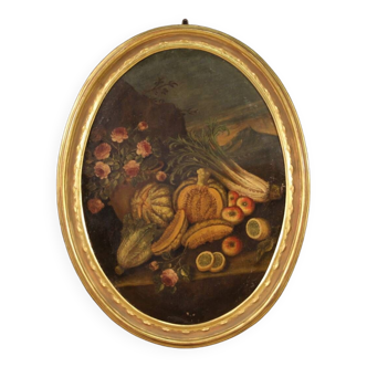 18th century oval painting still life