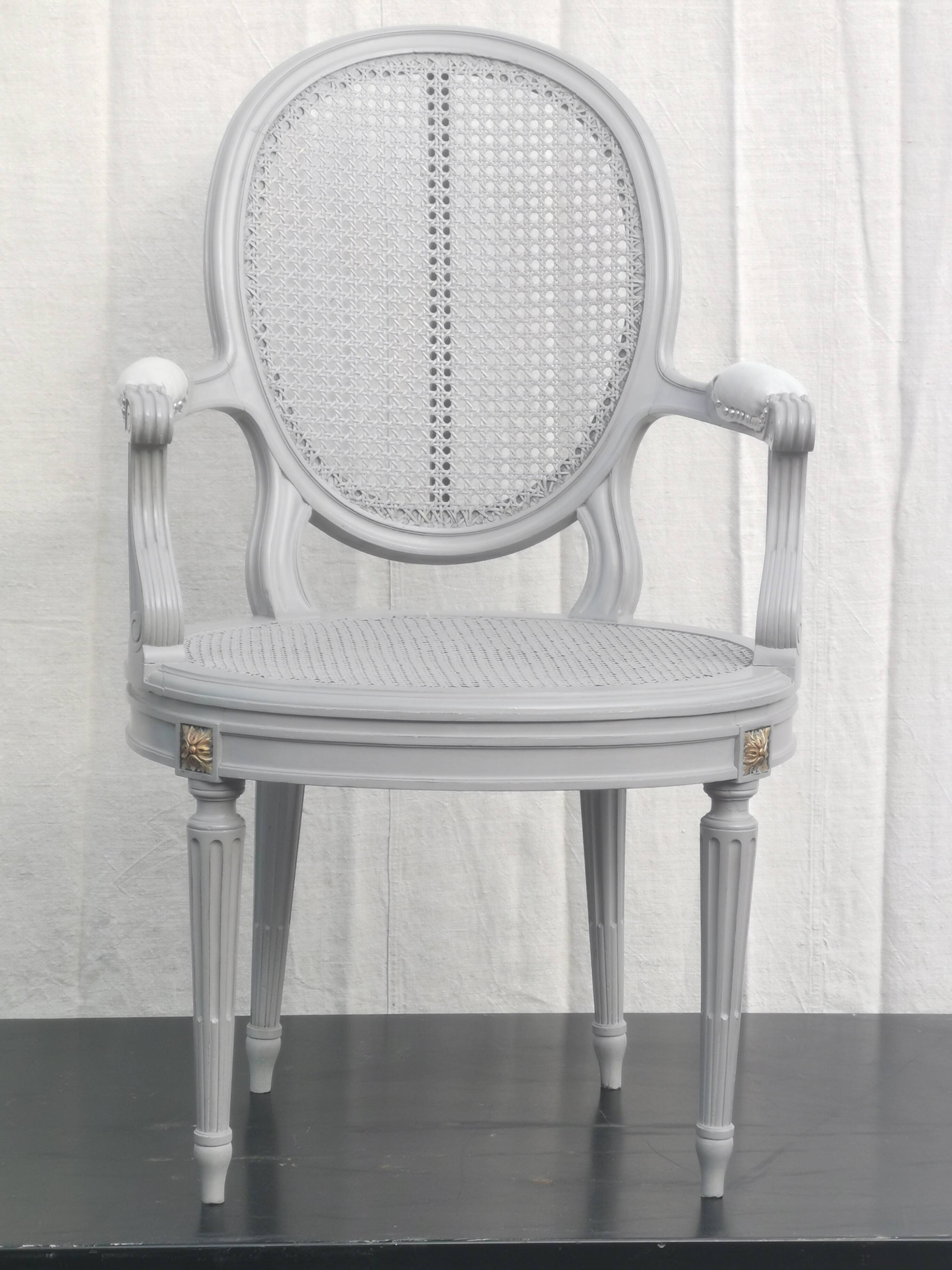 Louis xvi style “grey lacquered” armchair