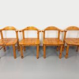 Suite de 4 fauteuils en pin des années 60 70