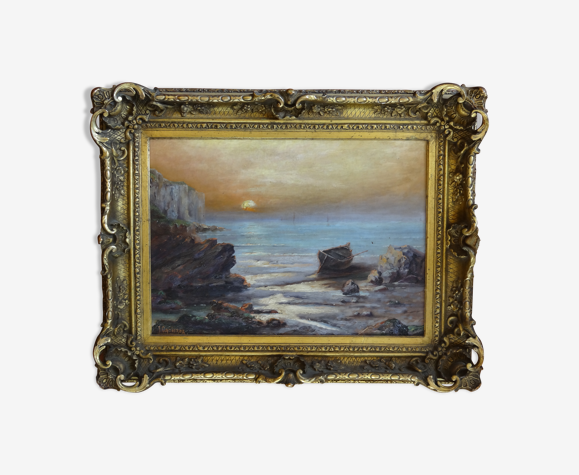 Marine, peinture à l'huile sur toile signée Louis CADIERRA, 60 x 47 cm