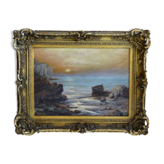 Marine, peinture à l'huile sur toile signée Louis CADIERRA, 60 x 47 cm