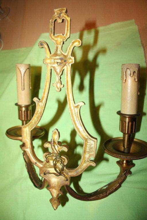 Pair of two-arm bronze sconces Lucien Gau