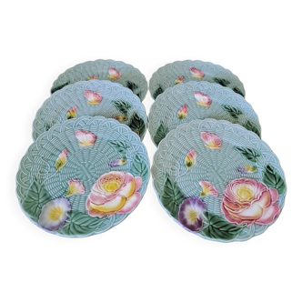 6 assiettes en barbotine