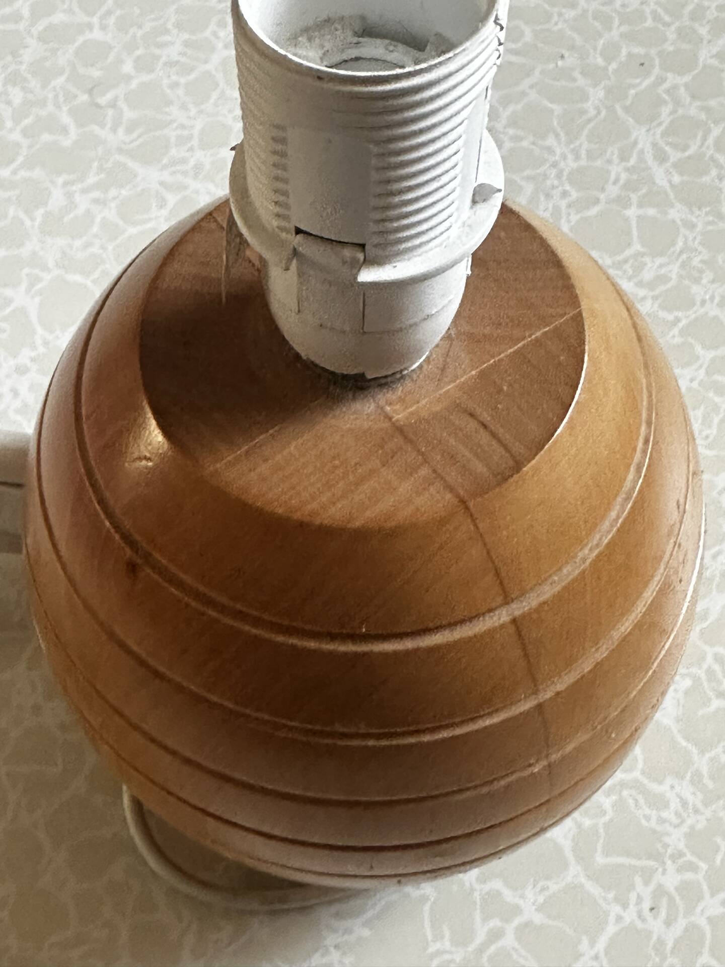 Turned and grooved wooden lamp base – 1980s