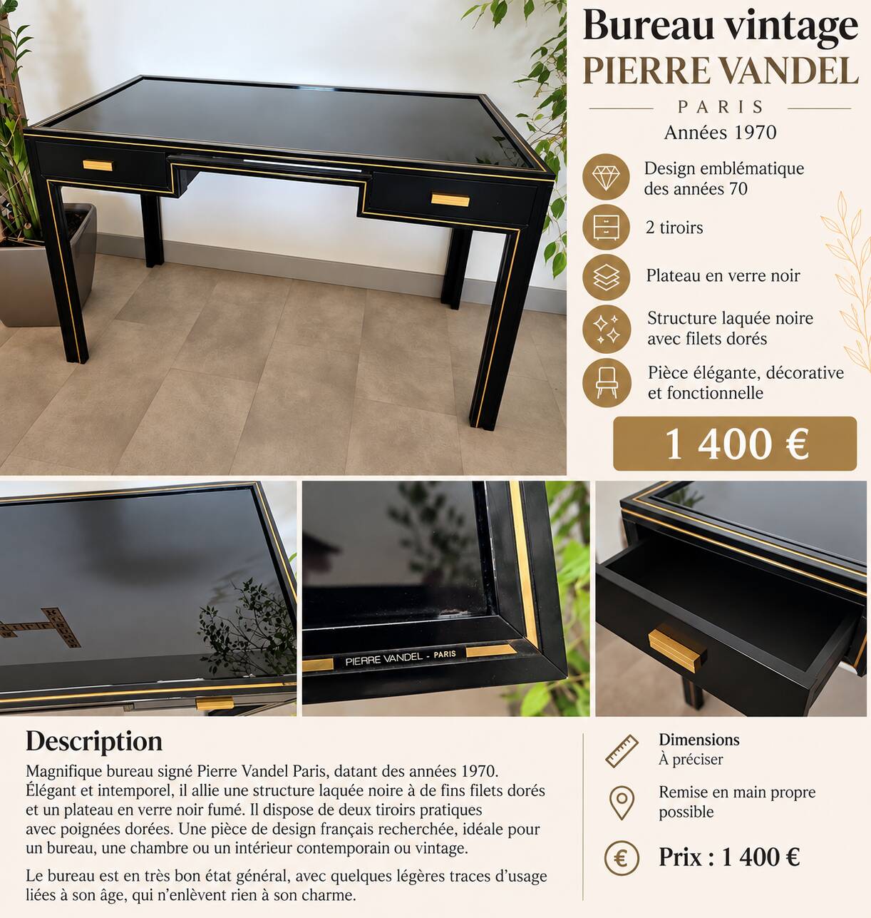 Bureau vintage Pierre Vandel