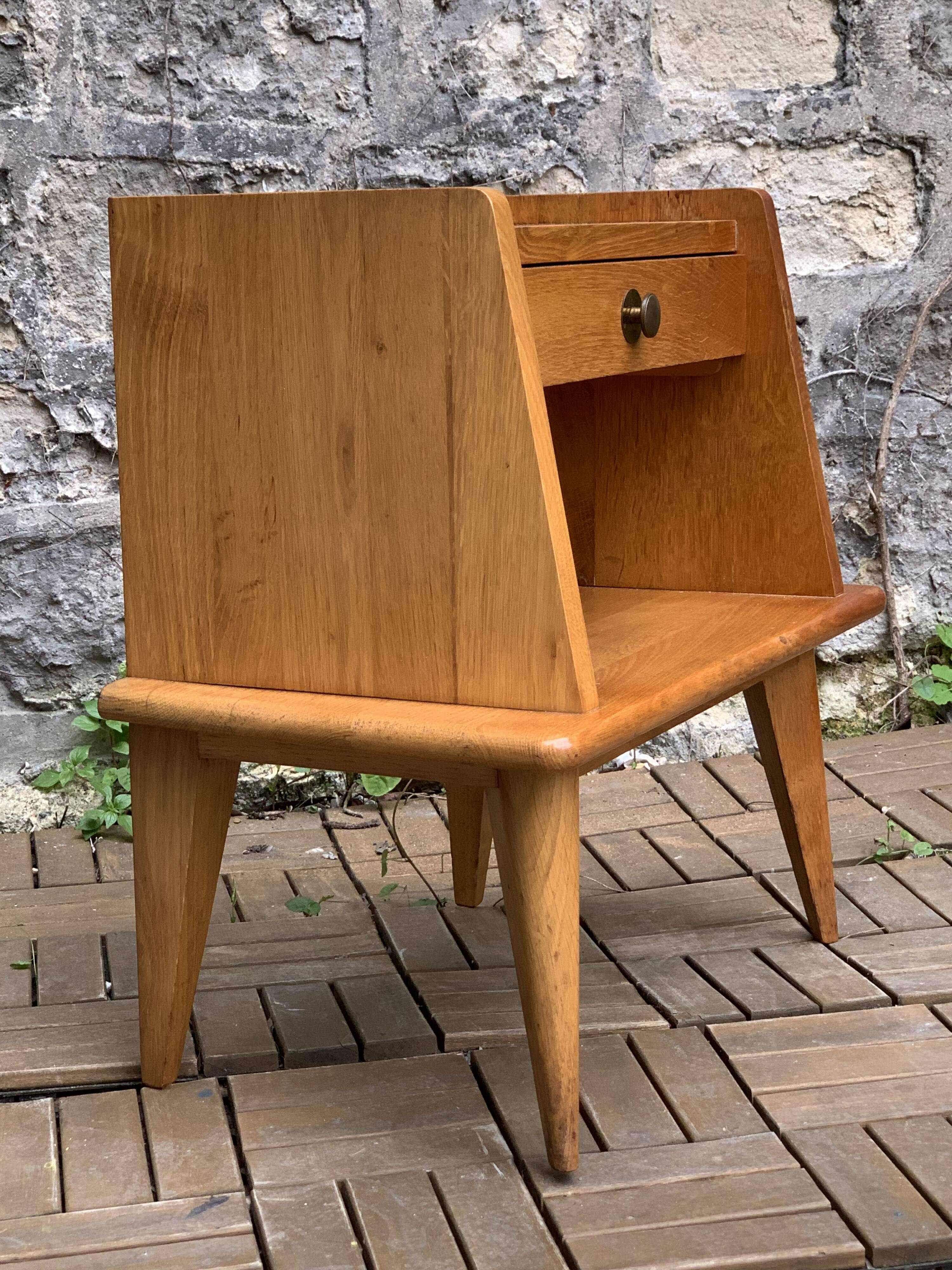 Solid oak compass feet bedside table 1950