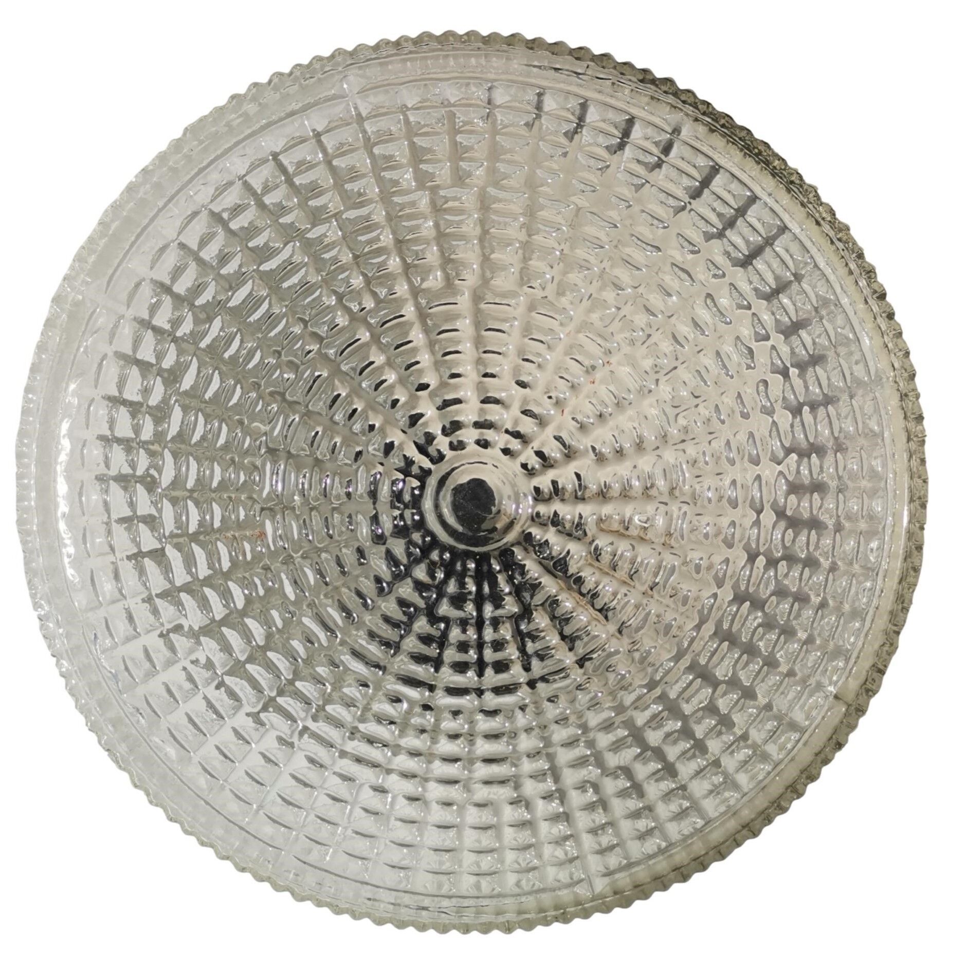 Small minimalist clear glass round flush mount lamp 1960s