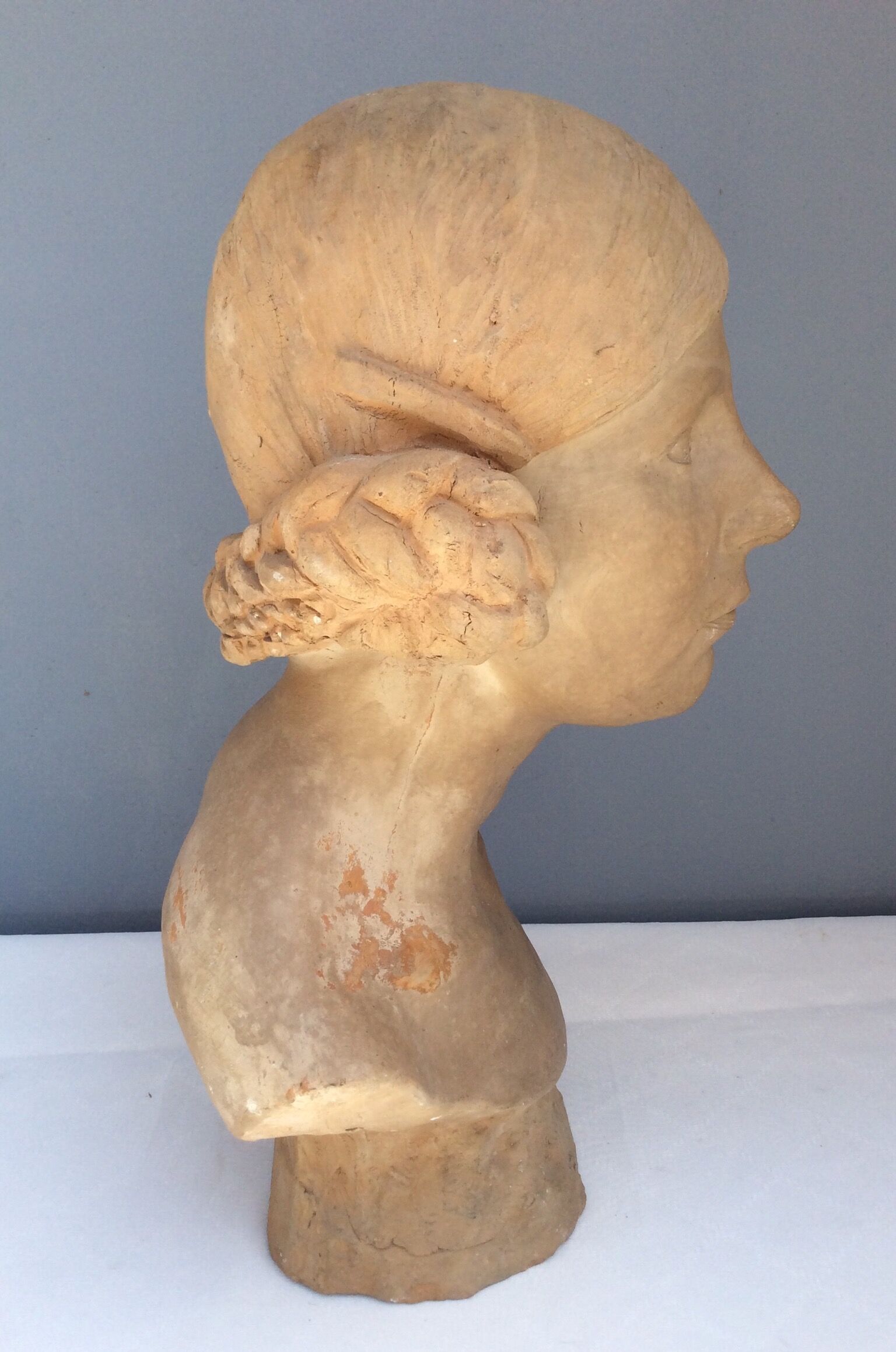 Bust young woman in terracotta, signed, 30s