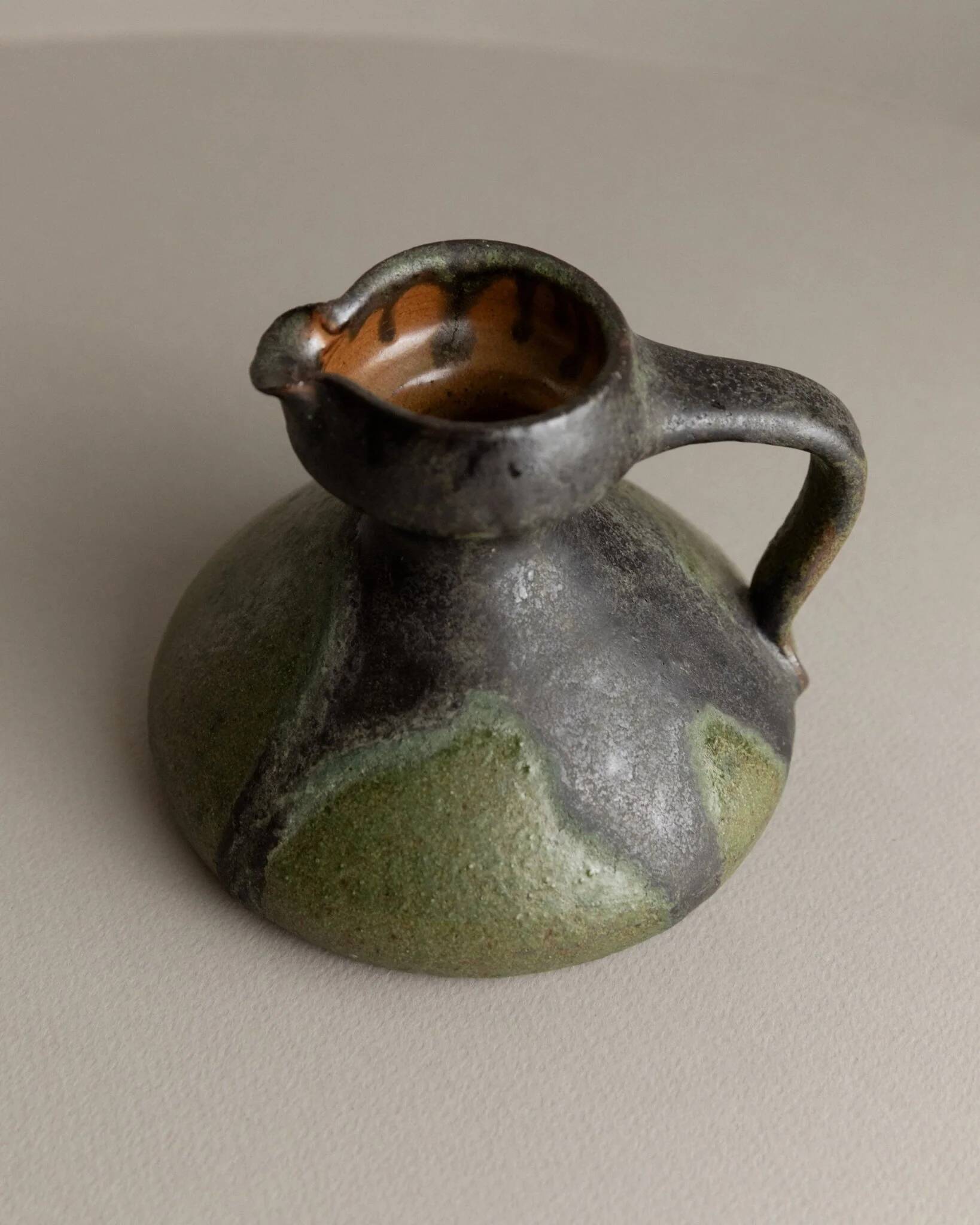 Vase en céramique fat lava vert-noir par Luise Duncker Studio, vintage des années 1970, milieu du siècle.