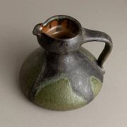 Green-Black Fat Lava Ceramic Vase by Luise Duncker Studio, Vintage 1970s Mid-Century