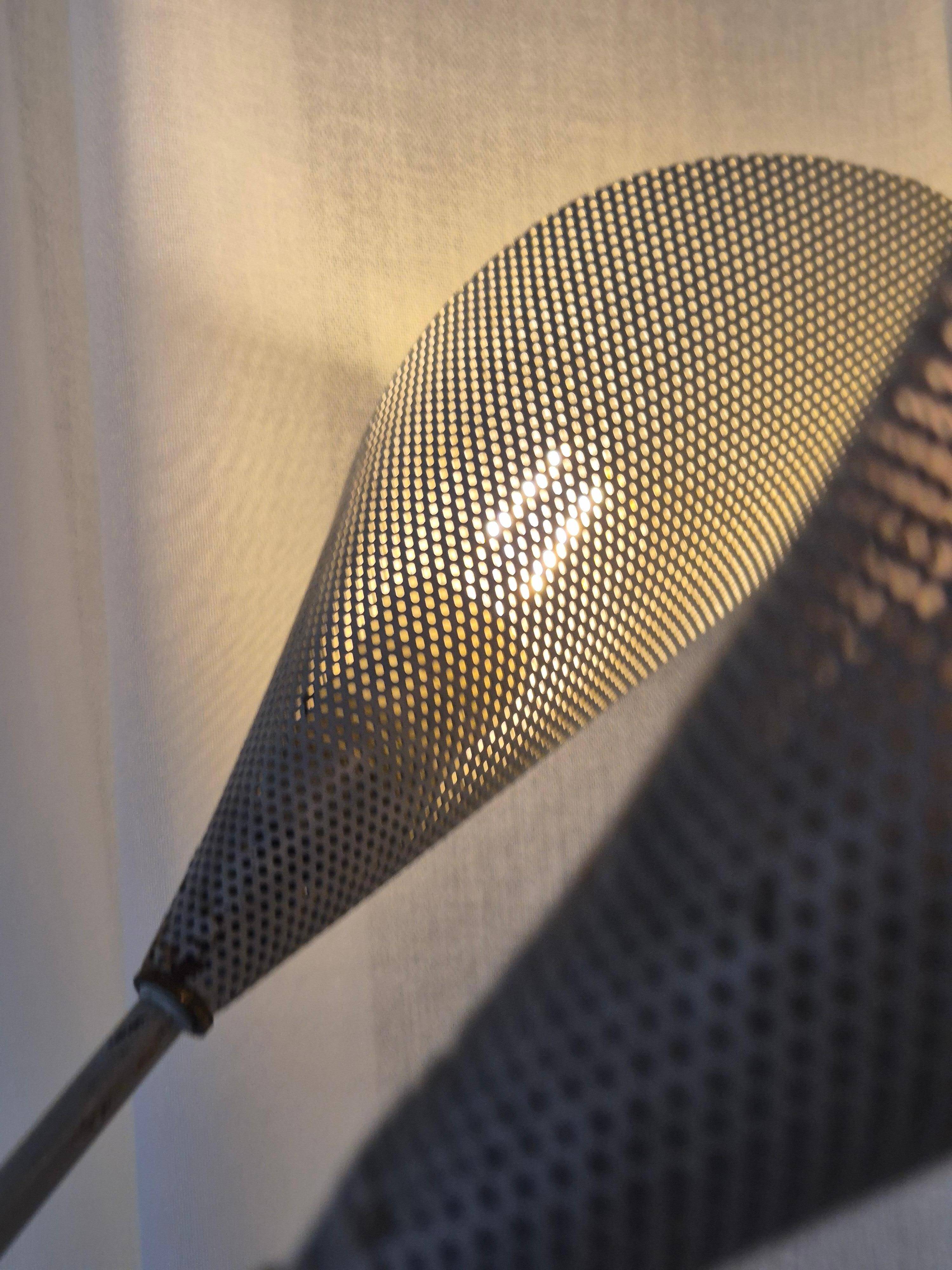 Elegant Chandelier with Six Arms, Perforated Metal Shade, Midcentury Modern