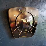 Vintage formica clock asymmetrical silent wall clock "Jaz black yellow"