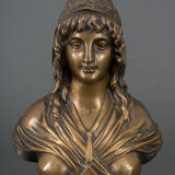 Bronze bust on shower stand XIXth representing Marianne Brown patina