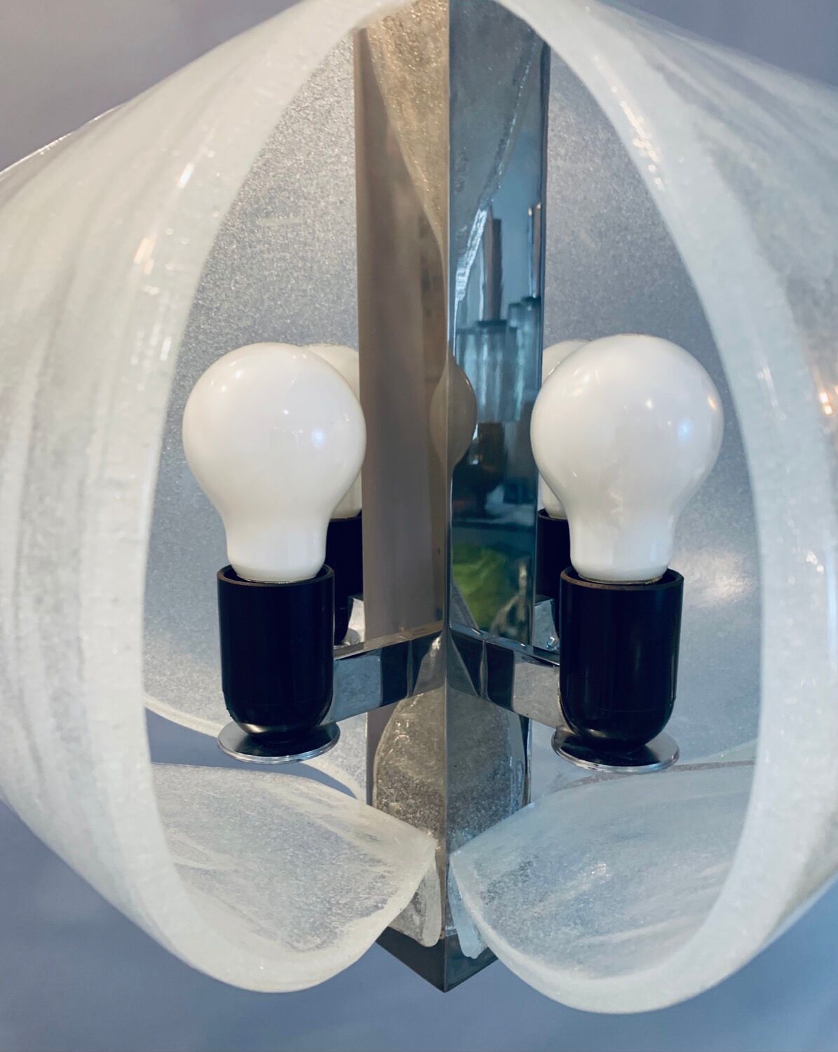 1960s Kaiser Leuchten Murano Frosted Glass and Chrome Ceiling Hanging Light