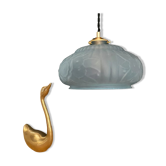Vintage art deco lampshade pendant lamp in blue frosted glass