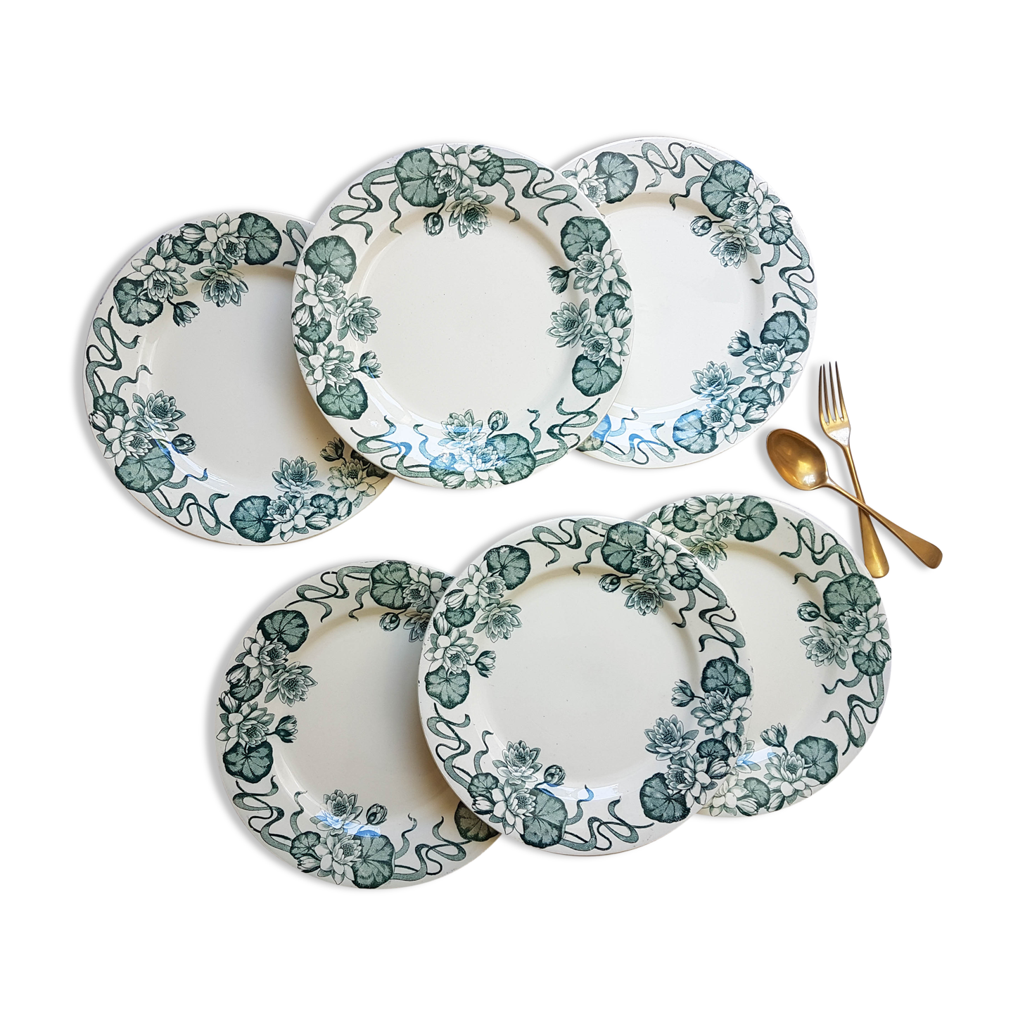 Lot de 6 assiettes plates Terre de Fer "Nénuphar" R&A Salins