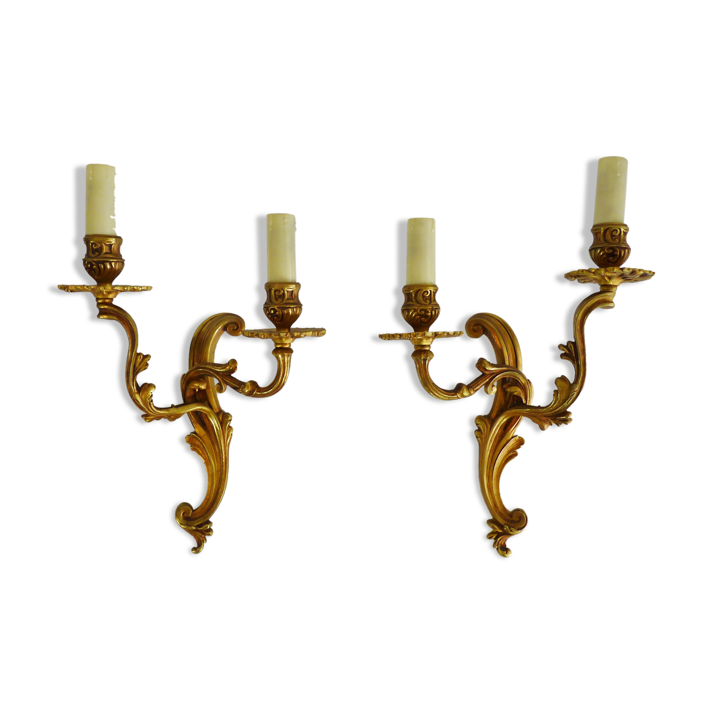 Former pair of double-light wall light in bronze or brass. Year 50 60