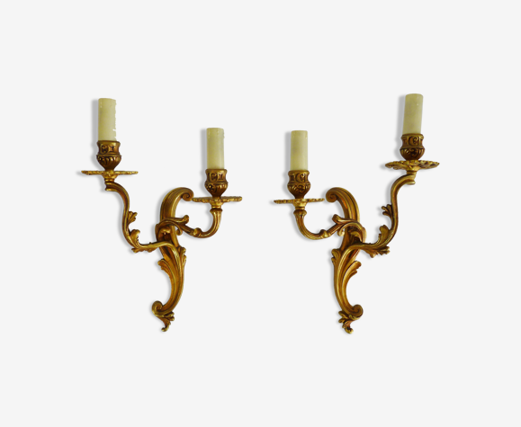 Paire d'appliques murales à double feux en bronze ou laiton. Année 50 60
