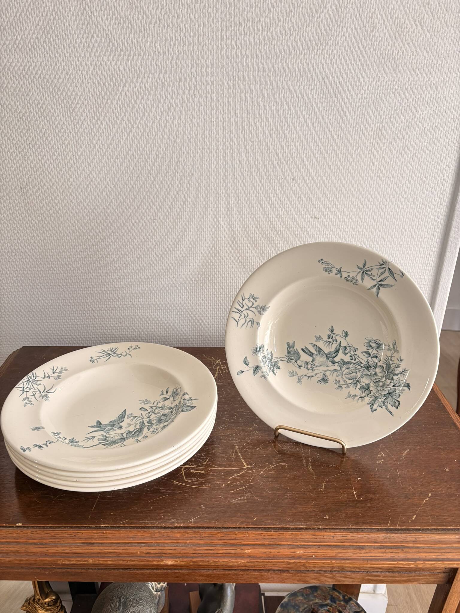 Lot 6 Deep Plates Faience Longwy Model Mignon