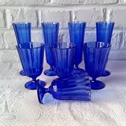 8 vintage aperitif glasses in cobalt blue coloured glass from Portugal.