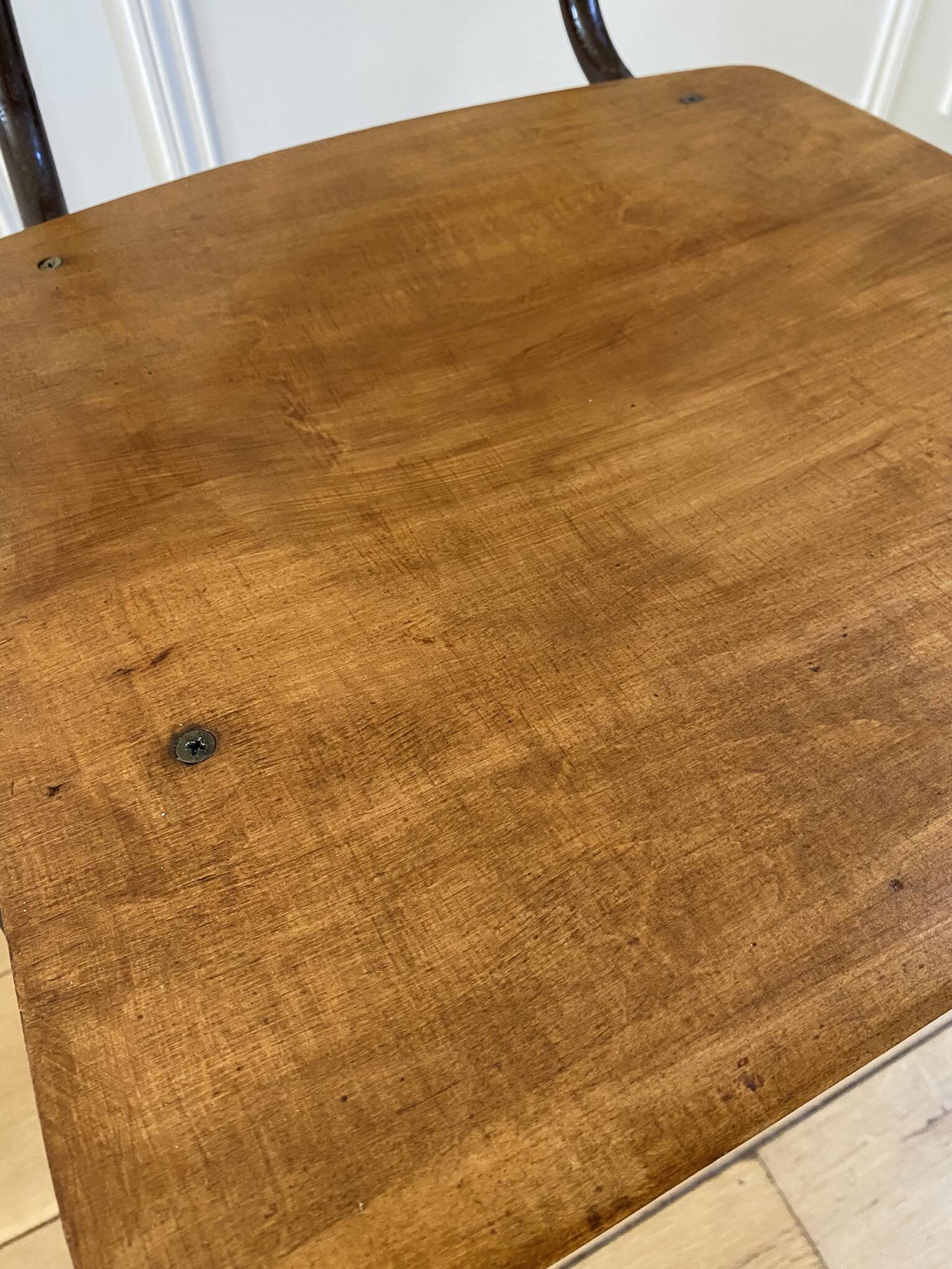 Industrial chair, vintage school chair, wood and metal