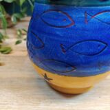 Carafe en Grès Bleu et Jaune à Motifs