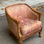 Solid wood and fabric club chair with footrest