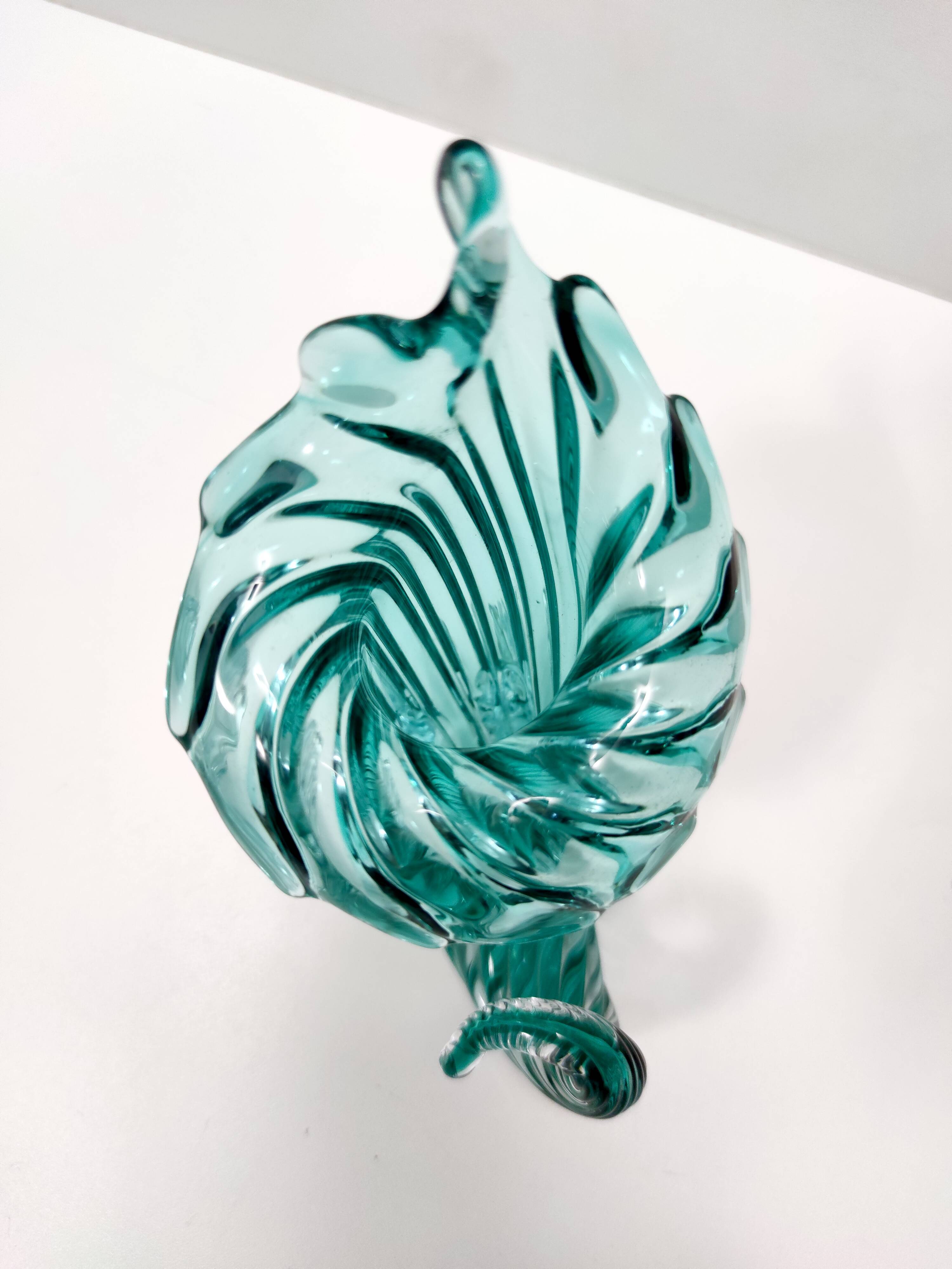 Teal Murano Glass Cornucopia Vase by Archimede Seguso, Italy