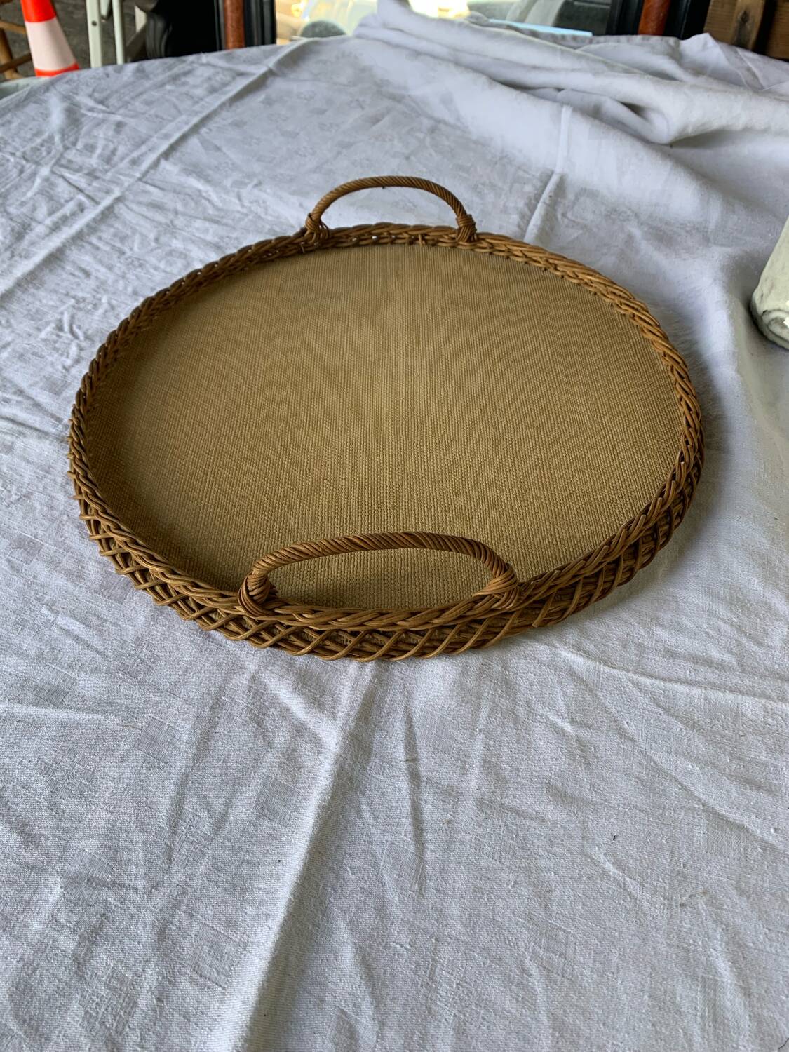 Woven wicker serving tray - 1970s