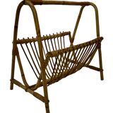 Vintage Rattan Magazine Basket Newspaper Rack 60s Rohe