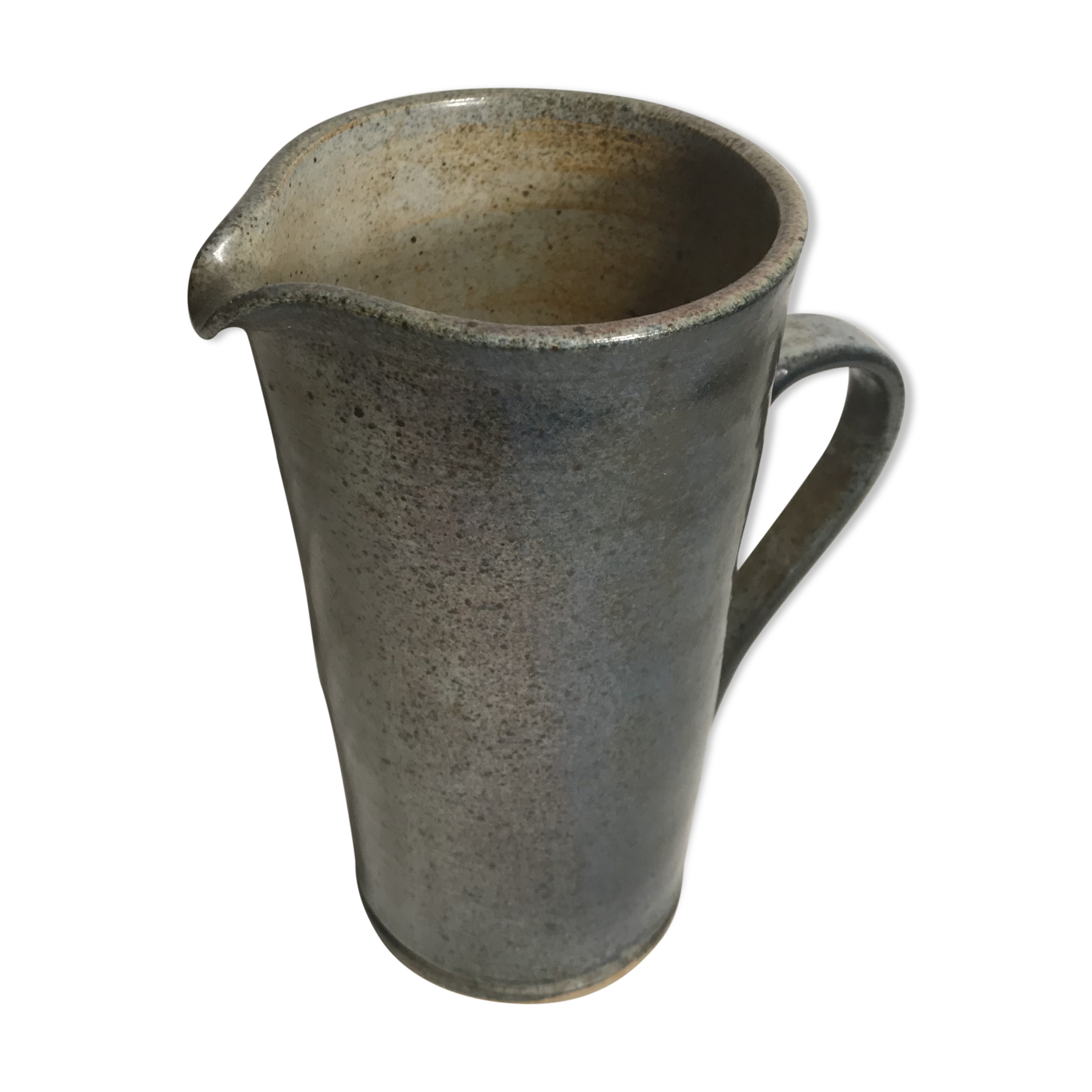Enamelled ceramic pitcher, 70s, in blue gray