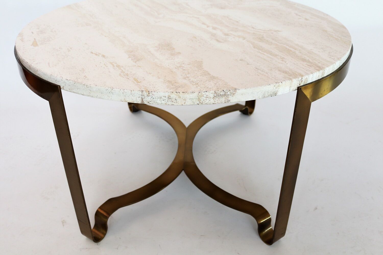 Italian mid-century brass and travertine marble coffee table, 1970